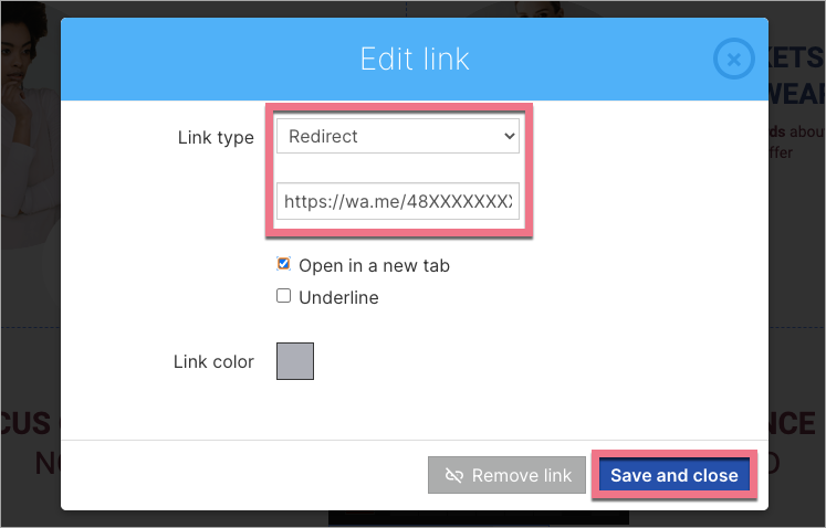 whatsapp click to chat on landing page