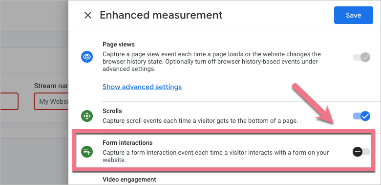 Enabling form interactions in Google Analytics 4