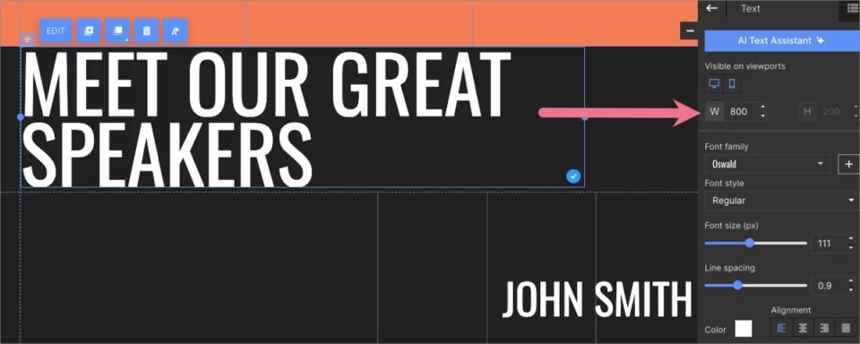 ajuste do tamanho da landing page no editor