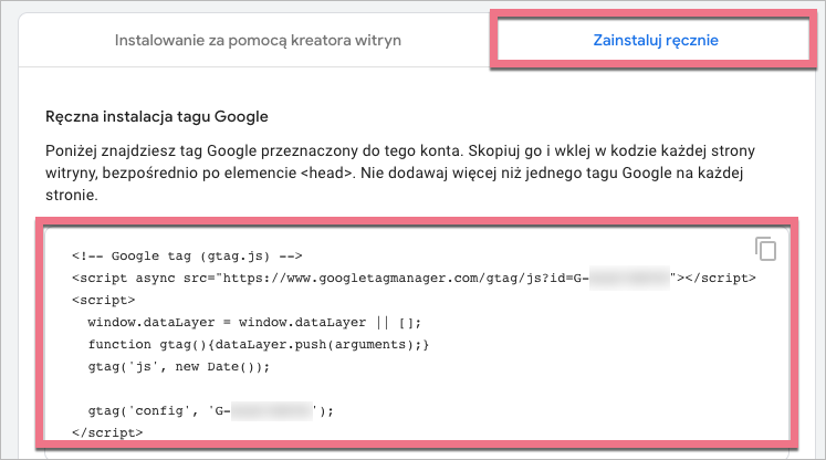 Kopiowanie tagu Google Analytics