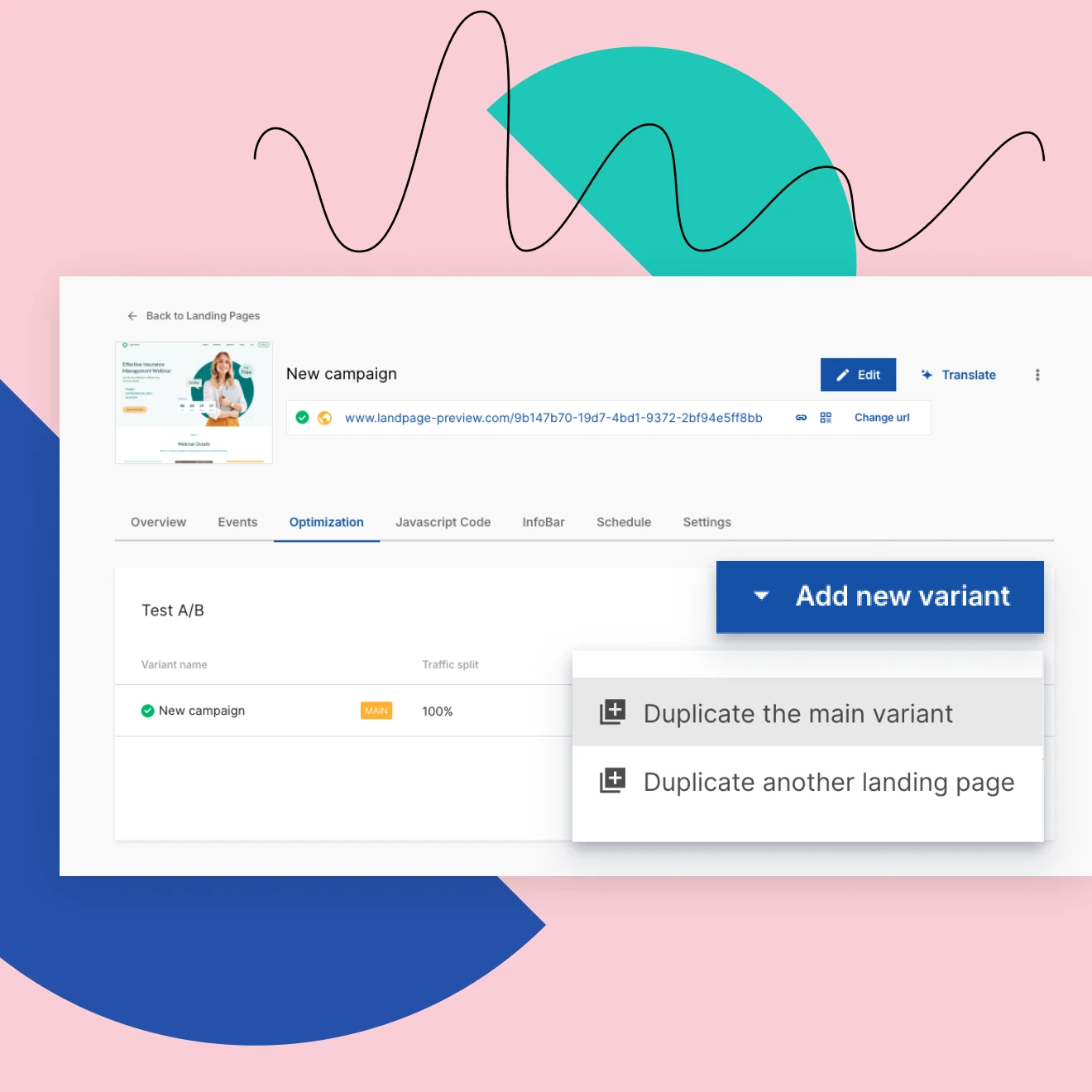 AB test step 1 in Landingi