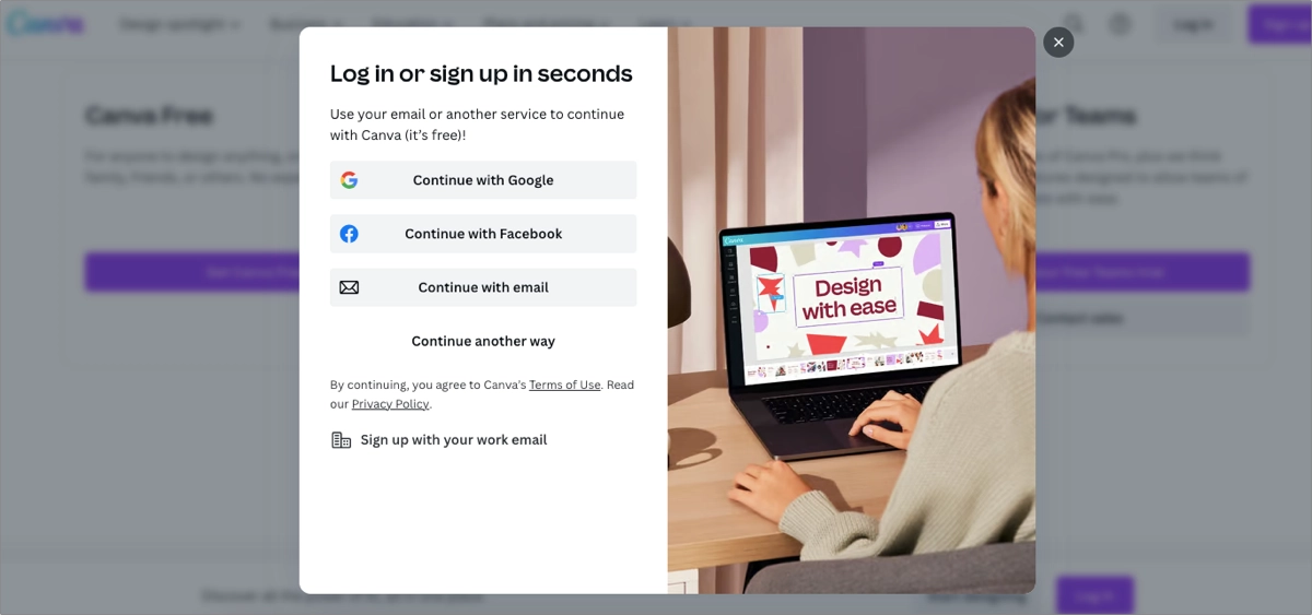 formulário de conversão do canva