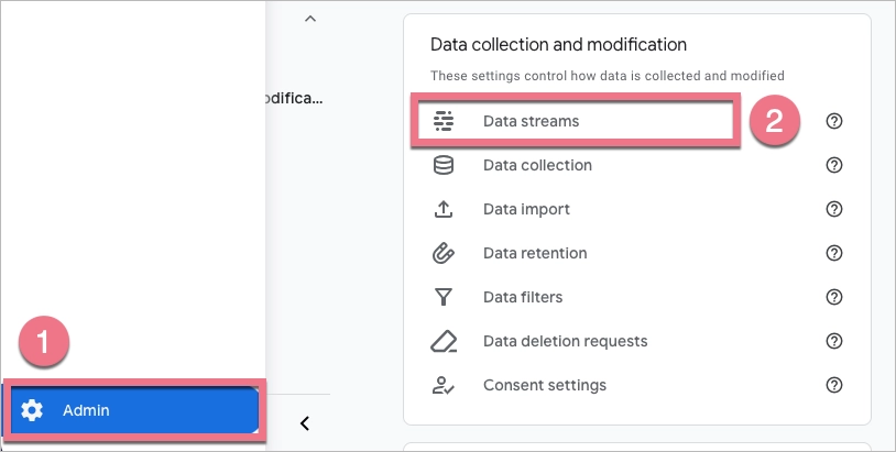 Finding Data streams in Google Analytics