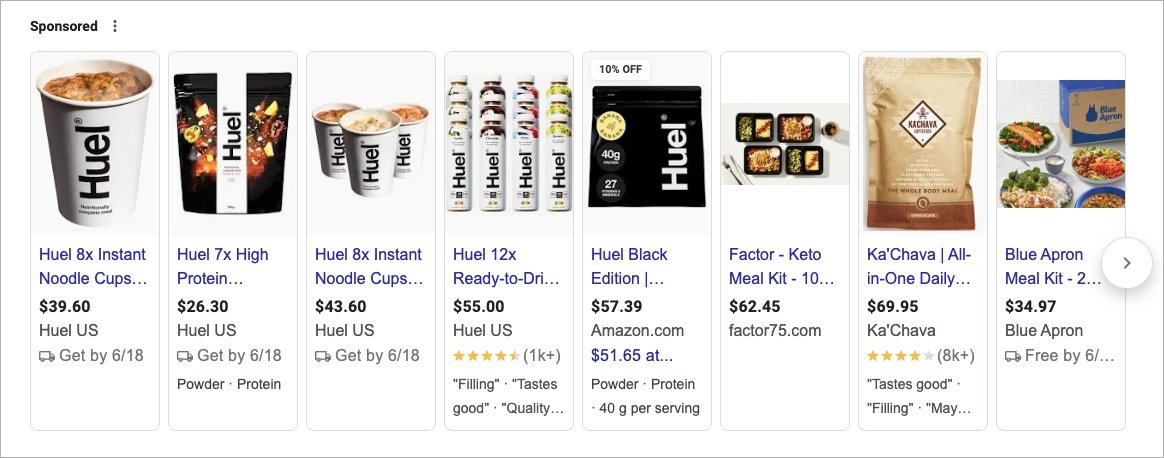 Huel shopping ad example