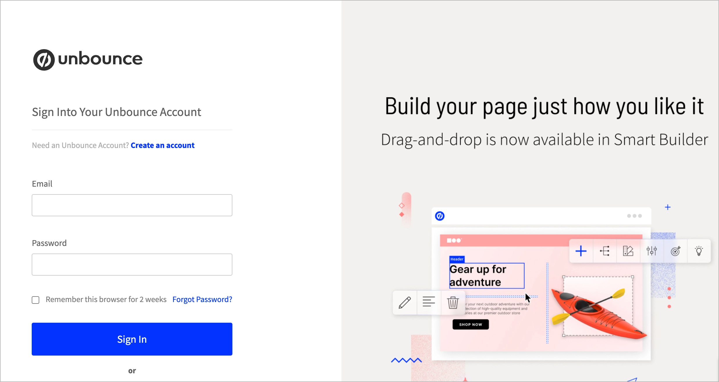 nagłówek obiecujący tworzenie landing page'y i ich łatwą personalizację