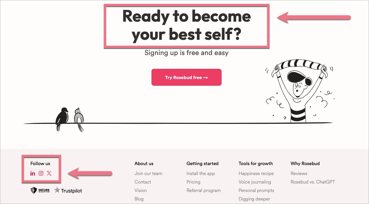 Landing page benefits example: Encouraging Social Sharing