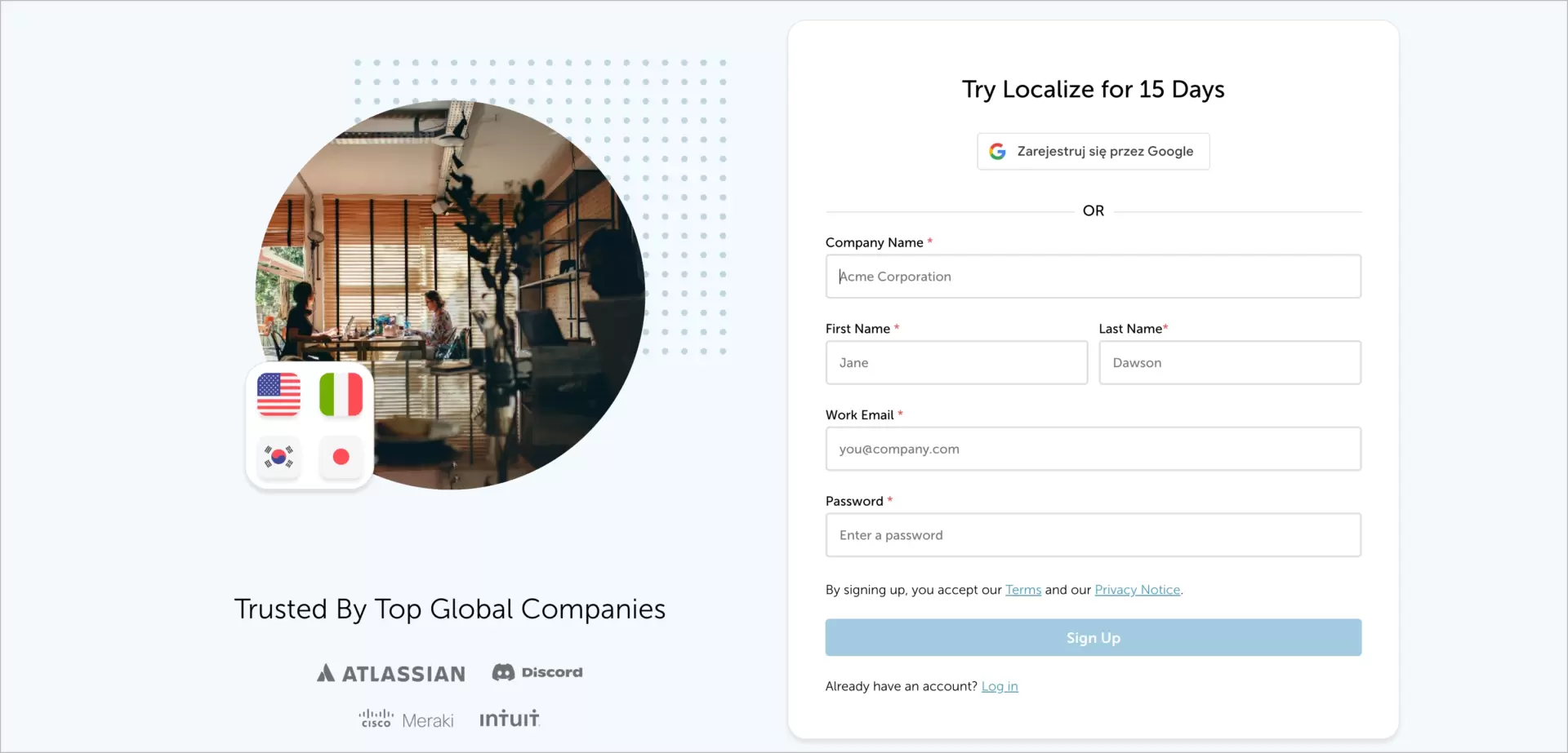 eye-catching picture on join in landing page
