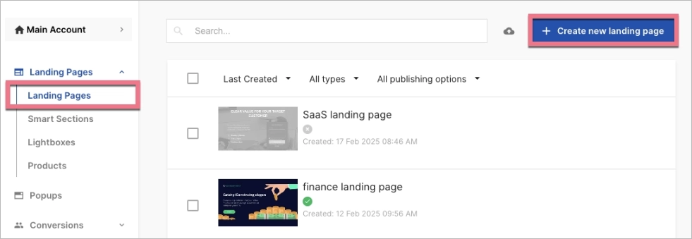 how to create sign up landing page