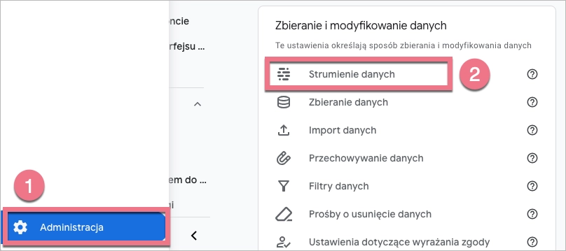 sekcja Strumienie danych